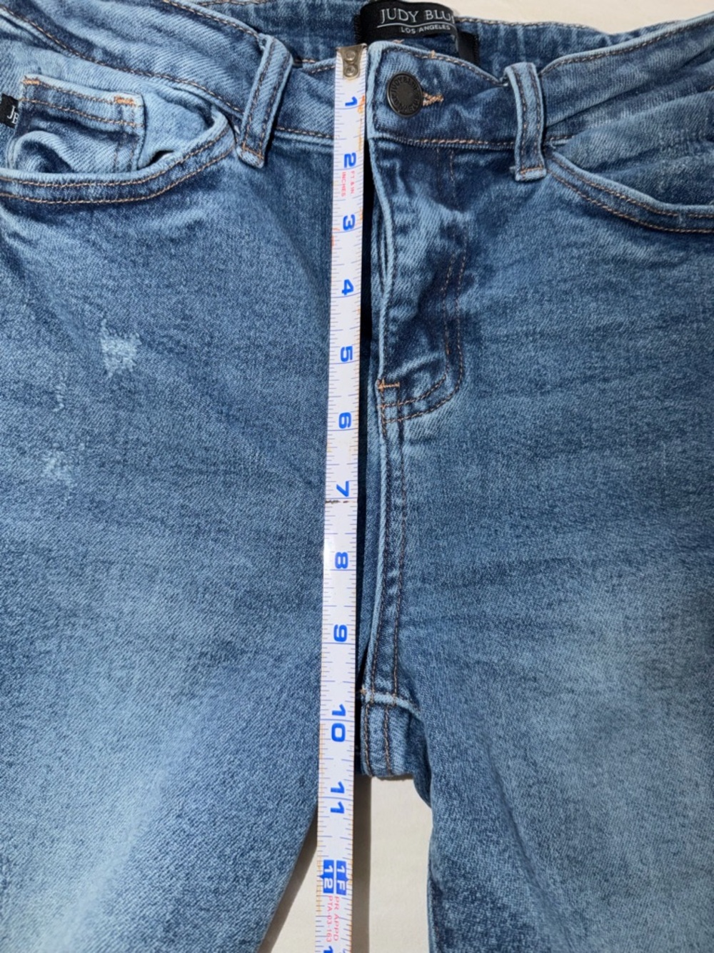 Judy Blue Medium Blue Distressed Bermuda Denim Shorts - Picture 9 of 12